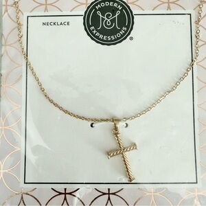 NWT Modern Expressions gold tone cross necklace gift Easter gift idea